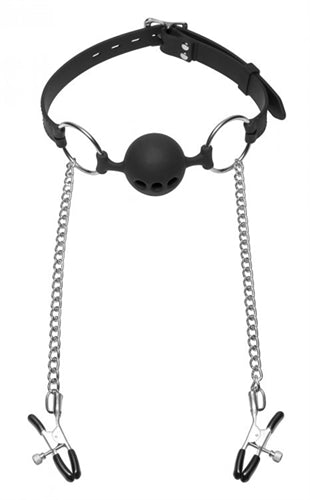 Hinder Silicone Breathable Ball Gag and Nipple Clamps MS-AD699